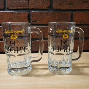 Pair of Vintage I.C. Light Beer Pittsburgh, PA Glass Mugs